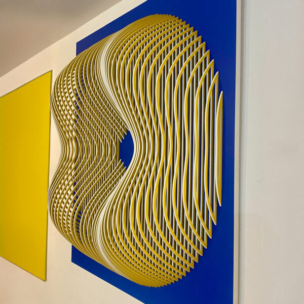 "Optical Vibration I in 4 Colors" Mixed Media in Polyvinyl & Aluminum 43" x 43" x 6" - Image 2